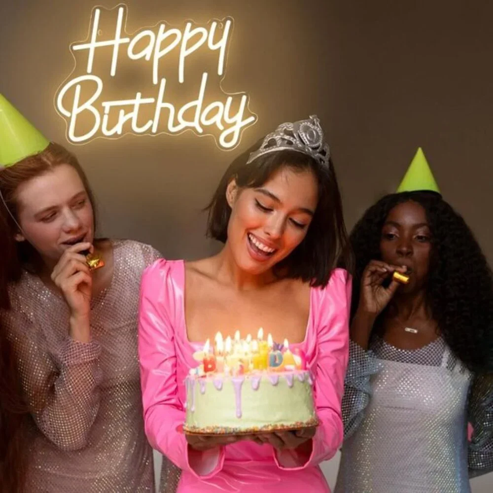 New Happy Birthday Neon Sign, Warm White LED Wall Light for Party & Backdrop - Picture 6 of 7